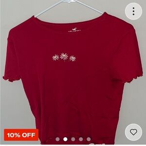 Red lettuce ruffle shirt